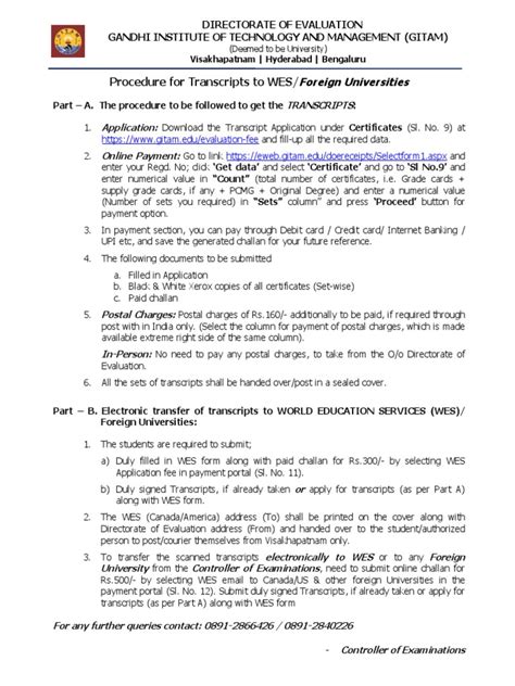 Procedure for Transcripts & sending Transcripts to WES/Foreign .
